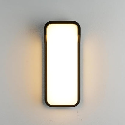LANFU LED Modern Rectangular Outdoor Wall Sconce Light 3000K Outside Light for House Patio, Black Warm White, IP64 Waterproof Exterior Wall（16.5inch Bordered）