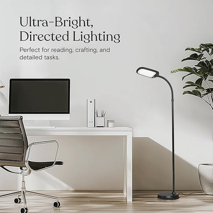 Brightech Litespan Slim LED Floor Reading Lamp - Tall with Adjustable Gooseneck, Dimmable for Living Rooms, Offices & Bedrooms - Black