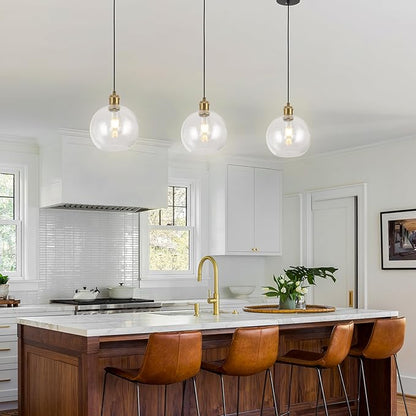 Globe Pendant Lights Kitchen Island Lighting Clear Glass Globe Pendant Light Fixtures Modern Kitchen Island Lighting for Dining Room Bedroom -9.8inch