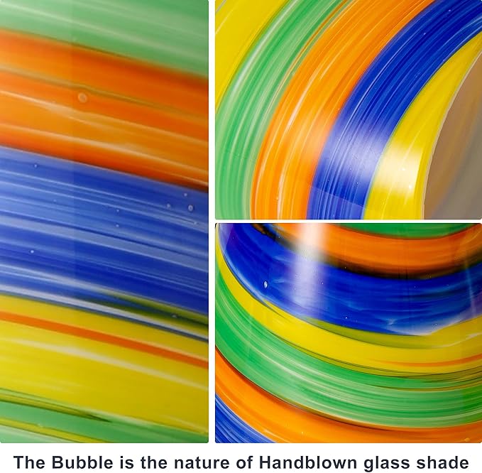 Glass Pendant Lamp Shade 4.72" Rainbow Art Glass chandeliers Cover Mini Oval Light Shade Replacement Shade Only Light Fixtures for Kitchen Island Dining Room,Living,Foyer,Hallway, Entry 1-Pack