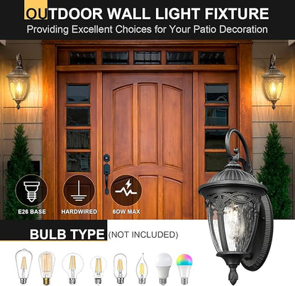 Outdoor Wall Lantern, Outdoor Lights Fixtures Wall Mount with Seeded Glass, Exterior Porch Lights, Waterproof Outside Wall Sconce Lights E26 Anti-Rust for House Front Porch Patio Garage