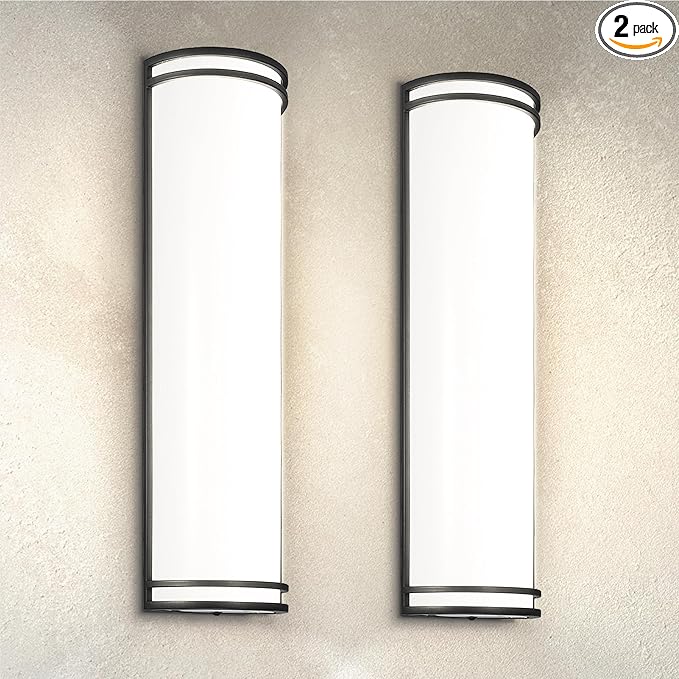 ASD 24 Inch LED Outdoor & Indoor Wall Mount Light Fixture - Matte Black Modern Wall Sconce Lighting - 25W 120-277V 3000K 4000K 5000K Dimmable Front Door & Patio Exterior Lights - ETL, 2 Pack