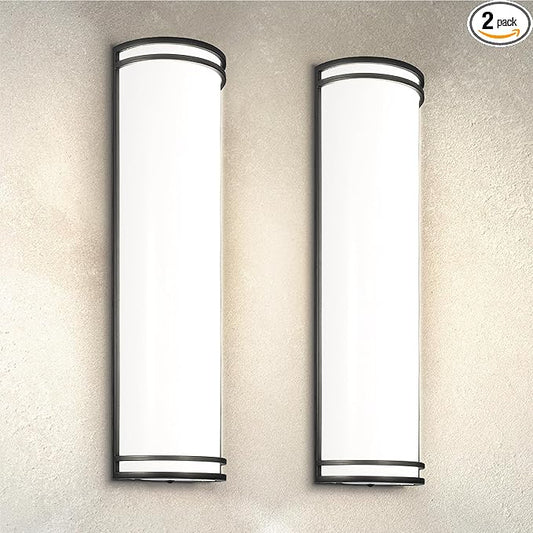 ASD 24 Inch LED Outdoor & Indoor Wall Mount Light Fixture - Matte Black Modern Wall Sconce Lighting - 25W 120-277V 3000K 4000K 5000K Dimmable Front Door & Patio Exterior Lights - ETL, 2 Pack