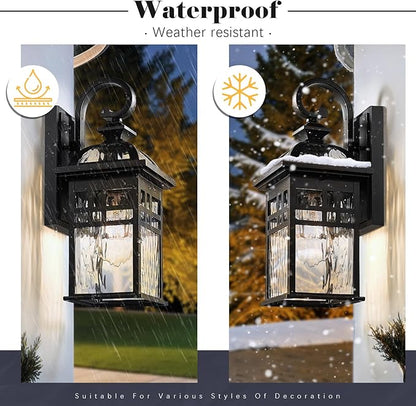 Outdoor Wall Lights Waterproof Exterior Lighting Fixture 15 Inch Height Black Porch Light Outdoor with Water Ripple Glass E26 Socket