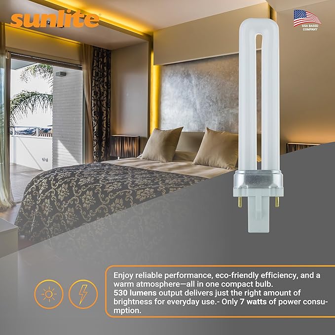Sunlite 40499 PL7/SP35K Plugin U-Shaped Compact Fluorescent Lamp, 7 Watts, 360 Lumens, 3500K Neutral White, 2-Pin (G23) Base, 10 Pack