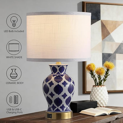 Set of 2 Ceramic Bedside Table Lamp, Minimalist Glazed Ceramic Base with Fabric Shade, Perfect for Bedroom, Nightstand, or Reading Nook, Small Modern Accent Lamp for Soft Lighting