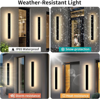 Mikeru 31.4" 2Pack Outdoor Wall Sconce 3000K Warm White - IP65 Waterproof Black Exterior Light, Hardwired Wall Mounted Fixture for Porch, Patio & Entryway | Non-Dimmable Weatherproof Design