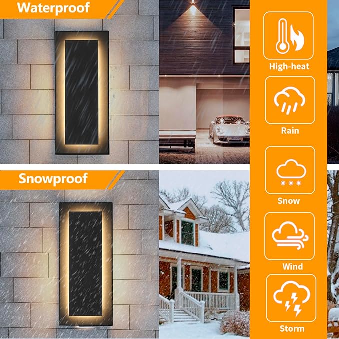 11.8’’ Modern Exterior Lighting Fixtures,2 Pcs Led Outdoor Wall Lights,Waterproof Exterior Sconce Light for Porch,Front Door,Patio,3000K Warm White 9W Square Outdoor House Lights Wall Mount