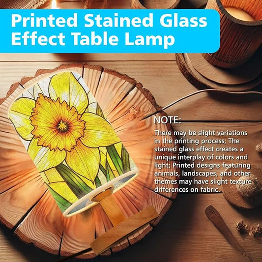 Daffodil Table Lamp LED 3-Color Pressed Bedside, Daffodil Shade Lamp with Wood Base for Bedroom Living Room Desk Office TL01