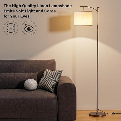 60" Floor Lamps for Living Room with 3 Color Temperatures, Adjustable Beige Shade with Brown Pole, Tall Lamps for Living Room Bedroom Office Classroom Dorm Room, 9W Bulb Included