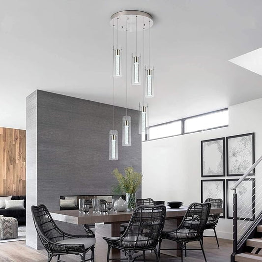 Pendant Lights Kitchen Island Kitchen Lights Modern Crystal Bubble Glass Pendant Ceiling Light Fixture for, Dining Room, and Restaurant - 48W Integrated LED Hanging Light Dimmable.(6-Light)