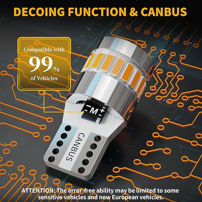 Yorkim 194 LED Bulb 6300K Amber Yellow, 168 2825 W5W T10 LED Light Bulb Error Free for License Plate, Dome, Map, Courtesy, Side Marker Lights, Pack of 2