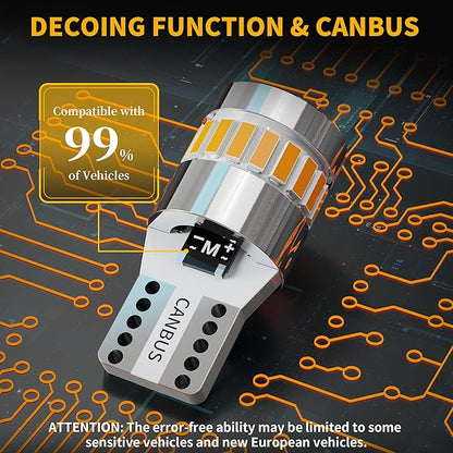 Yorkim 194 LED Bulb 6300K Amber Yellow, 168 2825 W5W T10 LED Light Bulb Error Free for License Plate, Dome, Map, Courtesy, Side Marker Lights, Pack of 2