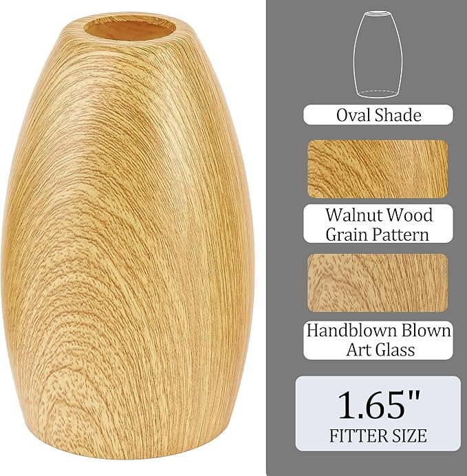Glass Pendant Lamp Shade 4.72" Handblown Art Walnut Wood Glass Chandeliers Cover Mini Oval Light Shade Replacement Shade Only Light Fixtures for Kitchen Island Dining Room,Foyer,Hallway 1-Pack