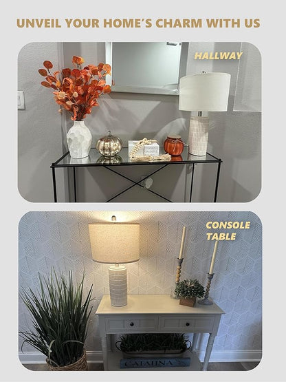 PoKat 23'' Bedside Table Lamp for Bedroom Nightstands, Birthday Gifts for Women Mom, House Warming Gifts New Home Decor, Ceramic Lamp for Living Room, White Modern Bedroom Lamp