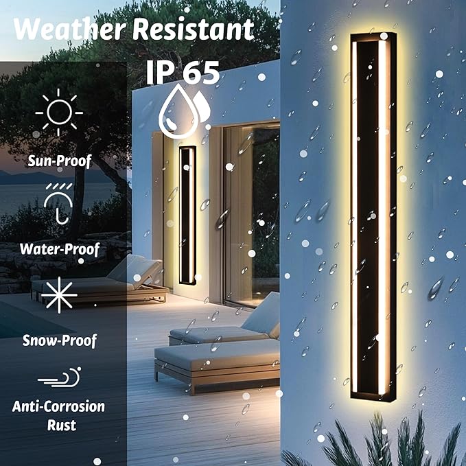 MELUCEE Modern 40" Linear Led Exterior Wall Light 30W 5 Color Dimmable Wall Sconces Set of 2, IP65 Waterproof Long Outdoor Garage Lights Black Patio Light Fixture Outside Lights for house, 3000K-6000K