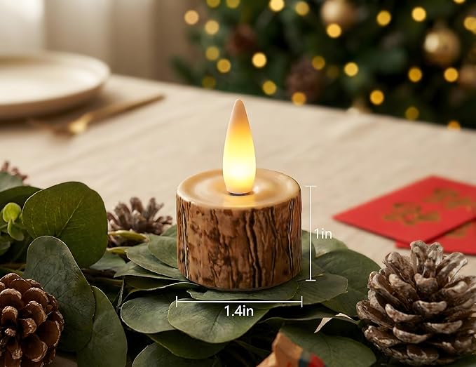 Rechargeable Flameless Candle with Remote Timer, 3D Moving Flame Real Wax Led Candles (Includes Remote Control, Charging Base, and USB Cable) (Rech-6Tealight-bark, 1.4in)