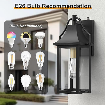 Dusk to Dawn Outdoor Wall Light, Waterproof Wall Sconces, Exterior Wall Mount Lantern Sconce with Glass, Black Patio Lanterns for House Garage Front Door, 14.8in, 1 Pcak