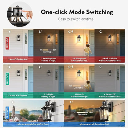 VIANIS Motion Sensor Outdoor Wall Lantern, Black Waterproof Dusk to Dawn LED Exterior Wall Sconce, Anti-Rust Aluminum Modern Outdoor Lights Fixtures Wall Mount for Porch, Entryway, Garage, Front Door
