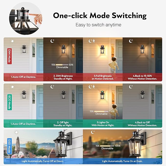 VIANIS Motion Sensor Exterior Light Fixture, 2 Pack Dusk to Dawn Outdoor Light Wall Mount, Anti-Rust Aluminum Outside House Lights, Farmhouse Coach Lantern for Porch, Entryway, Garage, Front Door