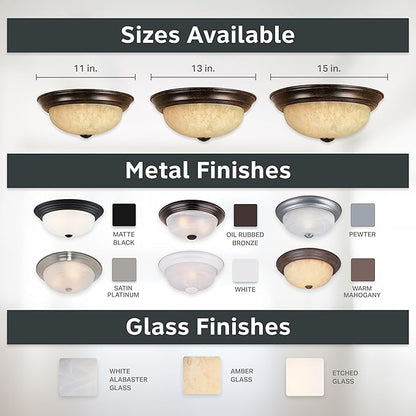 DESIGNERS FOUNTAIN Reedley 2-Lights Flush Mount Ceiling Light, 11 Inch Lighting Fixture for Kitchen, Bedroom, Bathroom, and Hallway, Amber Glass, Warm Mahogany, 1257S-WM-AM