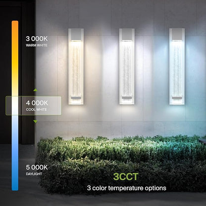ASD LED 24" Bubble Glass Wall Light Fixture, Outdoor & Indoor Seeded Sconce | 3CCT, Waterproof, Dimmable, ETL Listed | 20W 600LM 3000-5000K 100-277V | Exterior Lantern, Porch Lighting | White