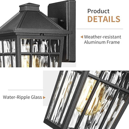 Darkaway Outdoor Wall Lights for House, Exterior Lighting Fixtures Wall Mount Porch Lights Waterproof Outdoor Sconce Lights with Water Ripple Glass for Patio Hallway Garage