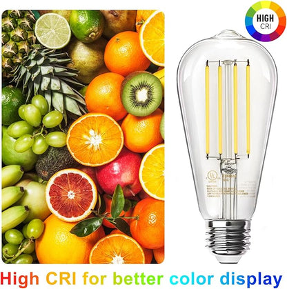 TJOY 10 Pack Vintage 8W ST58 LED Edison Light Bulbs, Dimmable, 60W Equivalent, 800Lumens, 2700K Warm White, E26 Base LED Filament Bulb, CRI80+, Antique Glass Style for Home, Bedroom, Office, Farmhouse