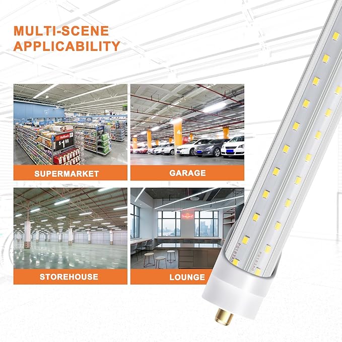 8ft LED Bulbs, 8 Foot LED Shop Light Bulb 72W 6000K 10000lm, Super Bright,T8 T10 T12 V Shape FA8 Lights, Clear Cover, F96T12 Bulbs to Replace Fluorescent Light Bulbs(Pack of 12)