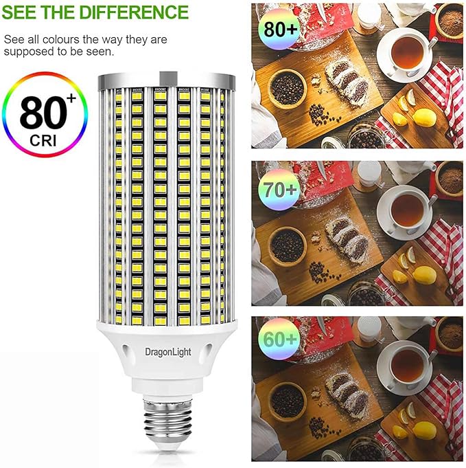 DragonLight 60W Super Bright LED Corn Light Bulbs (200 Watt Metal Halide/HID/HPS Replacement) - E26/E39 Base LED Lamp - 3000K Warm White 7,200 Lumens, Pack of 2