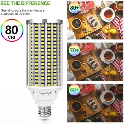 DragonLight 60W Super Bright LED Corn Light Bulbs (200 Watt Metal Halide/HID/HPS Replacement) - E26/E39 Base LED Lamp - 6000K Daylight 7,200 Lumens for Large Area Lighting, Pack of 2