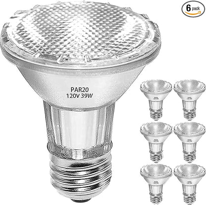 PAR20 Flood 39W 120V Halogen Light Bulbs 6 Pcs, PAR20 39W ECO Halogen Bulb Warm White 2700K, Dmimable Par20 E26 Halogen Bulb 1755 Lumens Reflector for Track Lighting & Hood Range Light Bulbs
