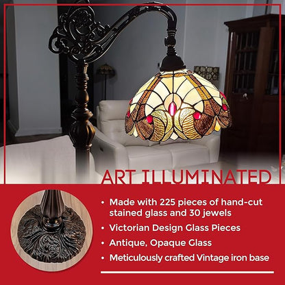 Amora Tiffany Style Floor Lamp Arched Vintage Antique 62" Tall Stained Glass Brown Red Tan Traditional Light Decor Bedroom Living Room Reading Gift AM344FL12 Lighting