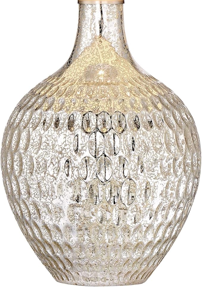 360 Lighting Waylon Modern 3-Way Table Lamp 28" Tall with Table Top Dimmer Mercury Glass Dimpled Textured Off White Drum Shade for Bedroom Living Room House Home Bedside Nightstand