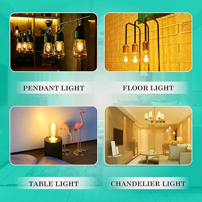 AMDTU Edison Bulbs 25 Watt E26 Base, Super Thin Spiral Filament Non-Dimmable, 25W Tubular Incandescent Light Bulb Replacement Soft Warm 2200K, T45 Amber Glass Retro LED Bulb 4W, 8 Pack