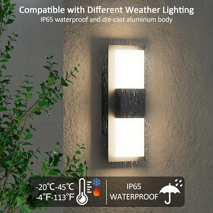 12.4 inches Outdoor Led Wall Light, 30W 3000K Hardwired Porch & Patio Aluminum Sconces with Frosted Acrylic Lampshade,IP65 Waterproof Exterior Wall Lamp for Garage,Front Door(Black,2Pack)