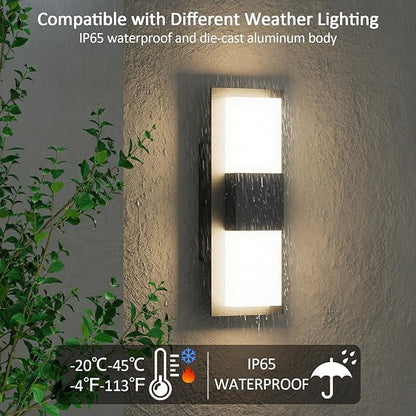 12.4 inches Outdoor Led Wall Light, 30W 3000K Hardwired Porch & Patio Aluminum Sconces with Frosted Acrylic Lampshade,IP65 Waterproof Exterior Wall Lamp for Garage,Front Door(Black,2Pack)