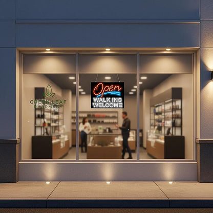Open Walk Ins Welcome Neon Sign - Large 30" Wide x 24" high - Real, Quality Hand Bent Neon - Bright Red & White Letters with Blue Underlines