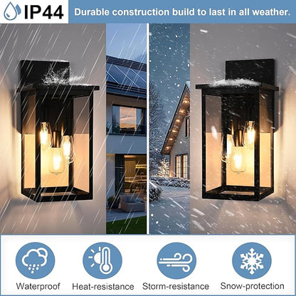 TODOLUZ 2-Pack Large Outdoor Wall Light Fixtures, Black 3-Light Waterproof Exterior Wall Mounted Sconce Lighting for Garage Porch Patio, E26 Bulb Base