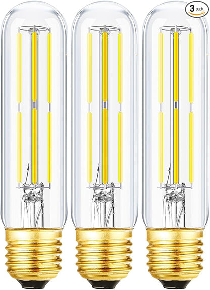 T10 Led Bulb,Dimmable 6W Led Tubular Bulbs, 60 Watt Incandescent Bulb Equivalent, 5000K Cool White, Clear Glass, E26 Base Lamp Bulb, for Cabinet Display Cabinet etc. (Cool White-3P)