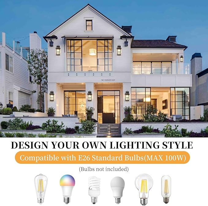 14 '' Outdoor Lights for House 2 Packs, Black Exterior Light Fixtures Porch Light Wall Mount, Waterproof Sconce Lights Outside, Modern Outdoor Lighting Wall Lanterns for House Garage Patio Front Door