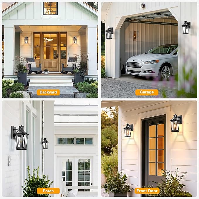 VIANIS Motion Sensor Outdoor Lighting, Outdoor Wall Lights Wall Mount with Clear Glass, Black Dusk to Dawn Garage Light Sconce, Waterproof Exterior Lights for House, Brightness Distance Adjustable