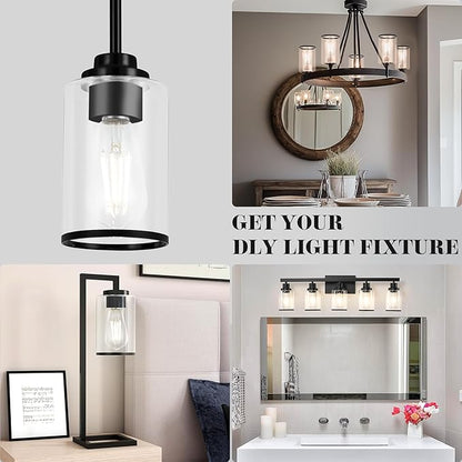 Clear Glass Lamp Shade Replacements 6-Pack, Cylinder Glass Lamp Shade Globe Covers for Light Fixtures, Black Border Transparent Lampshades for Chandelier Wall Sconces Vanity Lights Pendant Lights
