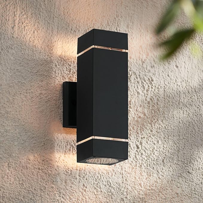 Possini Euro Design Skyridge 11 3/4" High Modern Outdoor Wall Light Fixture Mount Porch House Exterior Outside Set of 2 Up Down LED Bulb Weatherproof Black Aluminum Front Door Patio Garage Home
