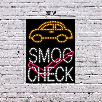 LED Smog Check Sign for Retail Business Displays |Advertising Electronic Light Up Sign for Windows Walls | 26"H x 20"W x 2"D