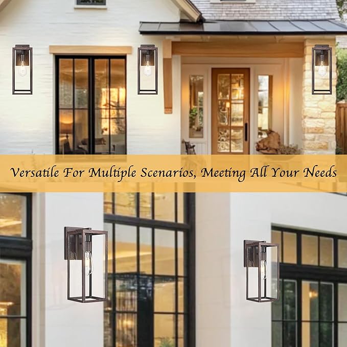 Bestshared Outdoor Wall Sconce Lights,Exterior Wall Lighting Fixtures with Clear Glass, Anti-Rust Vintage Outside Lantern Lamp for House Front Porch Doorway Patio(Rusted,15 Inch Height-2PACK)
