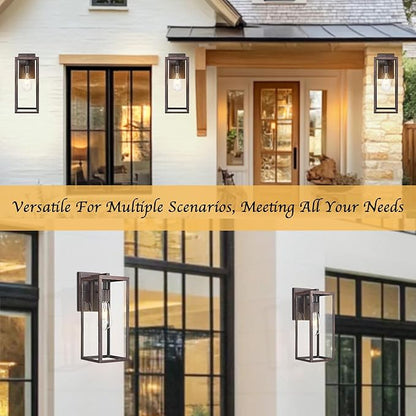 Bestshared Outdoor Wall Sconce Lights,Exterior Wall Lighting Fixtures with Clear Glass, Anti-Rust Vintage Outside Lantern Lamp for House Front Porch Doorway Patio(Rusted,15 Inch Height-2PACK)