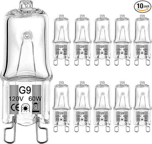 G9 Halogen Bulb 60 Watt 120 Volt Dimmable T4 JCD Type Bi-Pin Base for Chandeliers, Pendants, Cabinet Lights, Landscape Lights Replacement, Warm White (10 Pack)