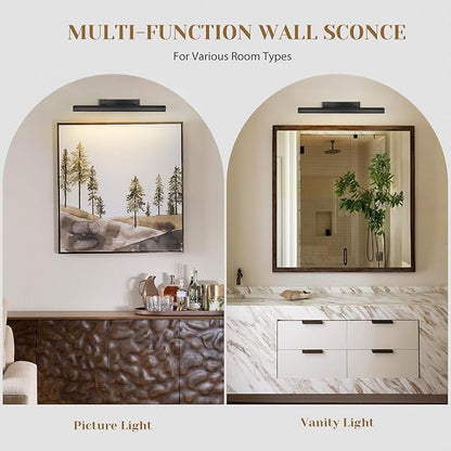 Matte Black Picture Lights for Wall, 24" Art Light Hardwired, 3-Light Bronze Gallery Light, Warm White 2700k Dimmable Picture Frame Lights, 270° Vanity Light for Bathroom, Living Room, Hallway