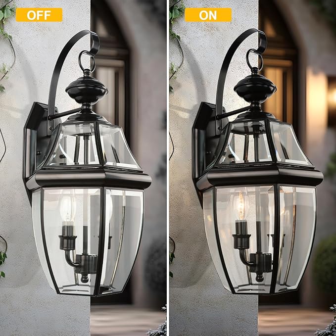 Outdoor Wall Lights, 20inch Large Exterior Lighting Fixtures, 2 Light Waterproof Wall Sconce with Glass Shades, Aluminium Outside Lanterns for Porch Farmhouse Patio Doorway Yard (E12 Base Max 60W )